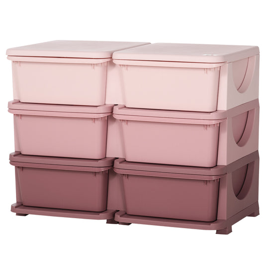 3 Tier Kids Toy Organizer and Storage Bins with 6 Plastic Drawers, Pink Kids Crystal
