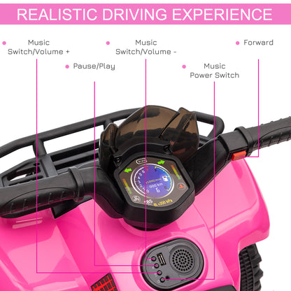 Ride-On ATV: 6V Battery Powered, Four Wheeler, Headlights, 18-36 Months, Pink, Toddler Quad