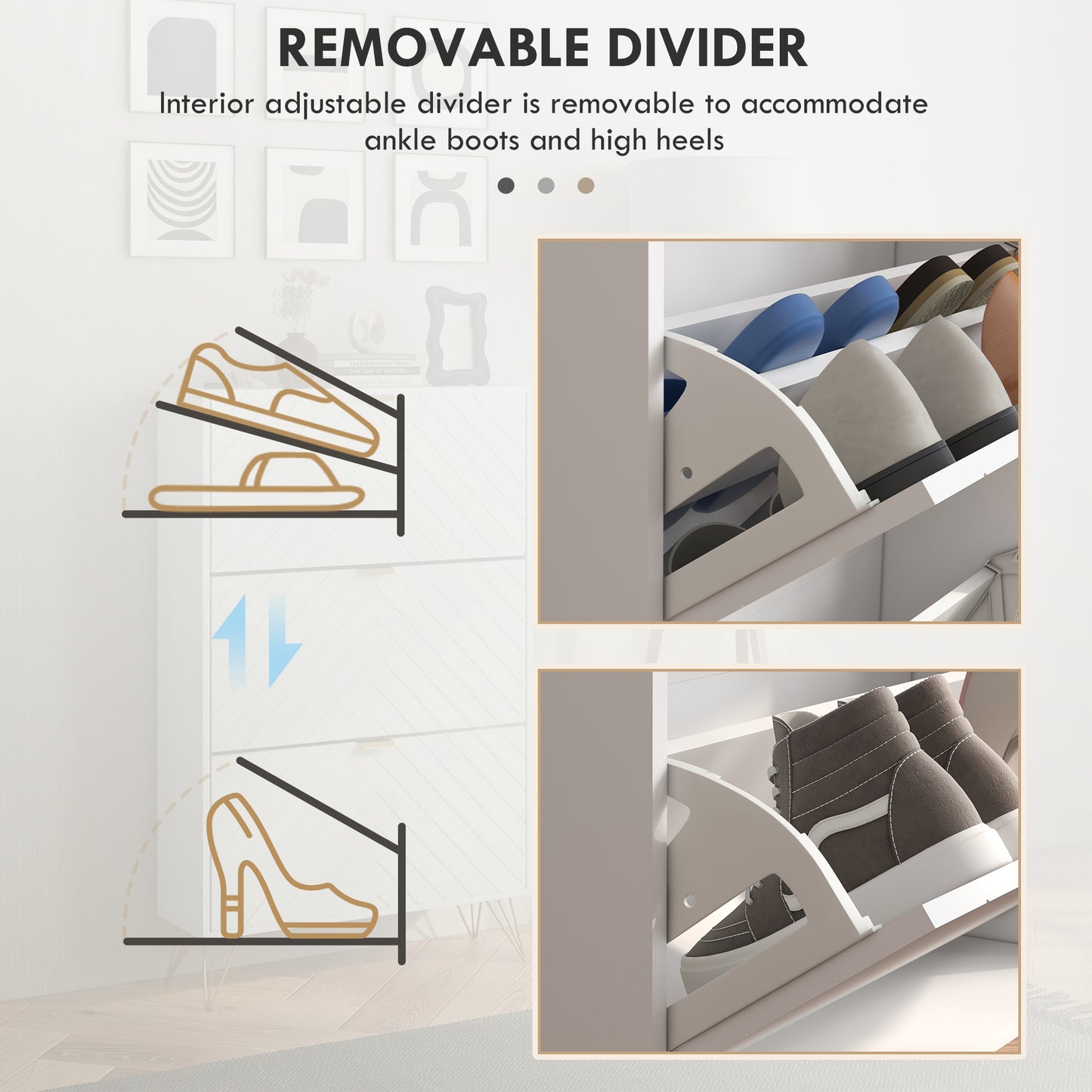 Shoe Sanctuary: Modern White Cabinet with 3 Flip Drawers, 8 Vents, Narrow Design for 18 Pairs, Entryway Organizer Kids Crystal