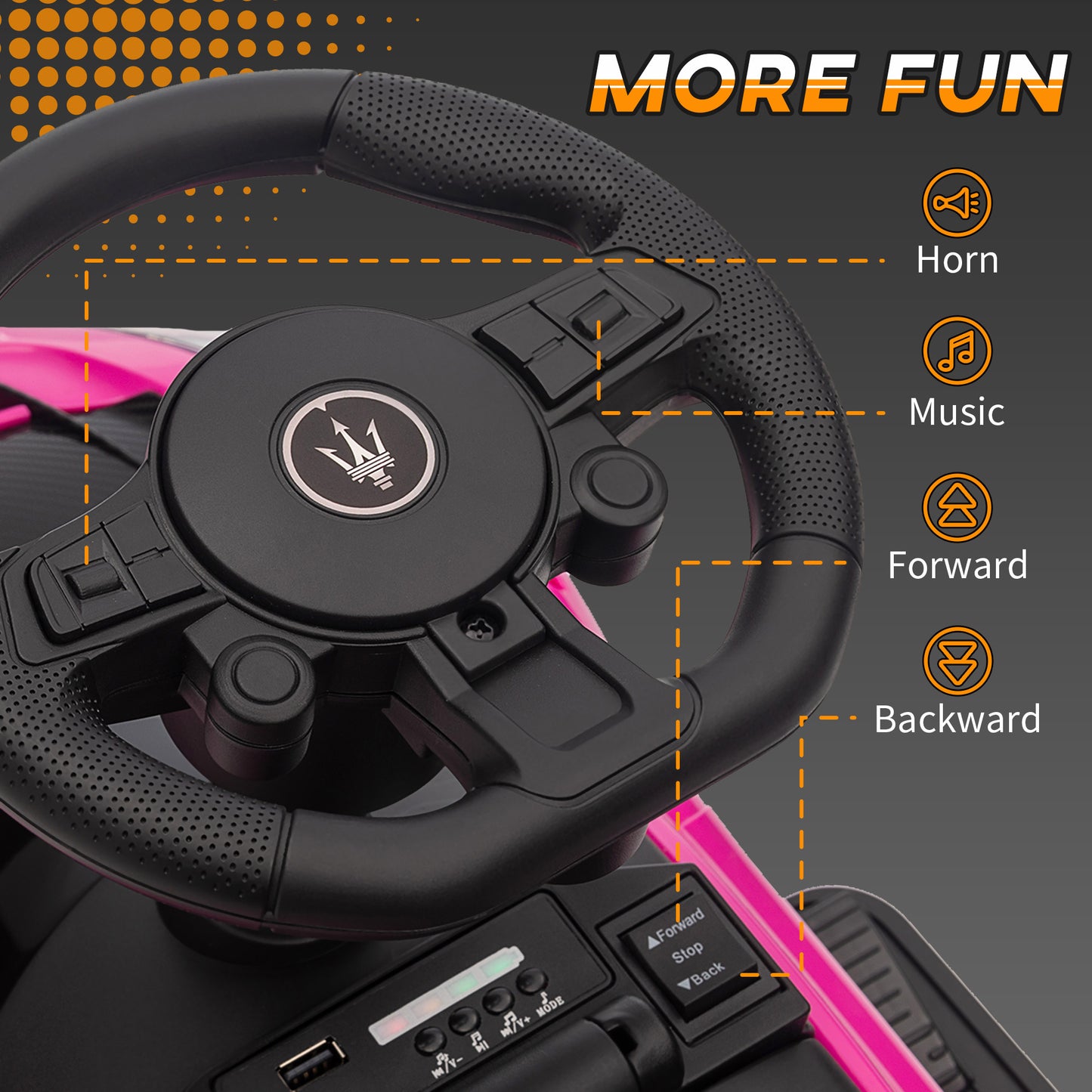 6V Maserati GT2 Licensed Electric Car for Kids, Ride on Car with Under Seat Storage, LED Headlights Music, Pink Kids Crystal