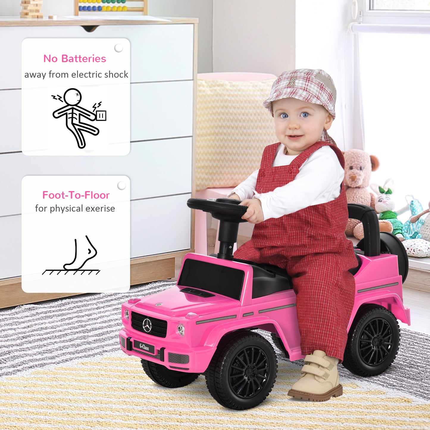 Luxury Cruiser: Baby Toddler Push Car, Mercedes-Benz G350 Licensed, Foot-to-Floor Ride-On, Pink Kids Crystal