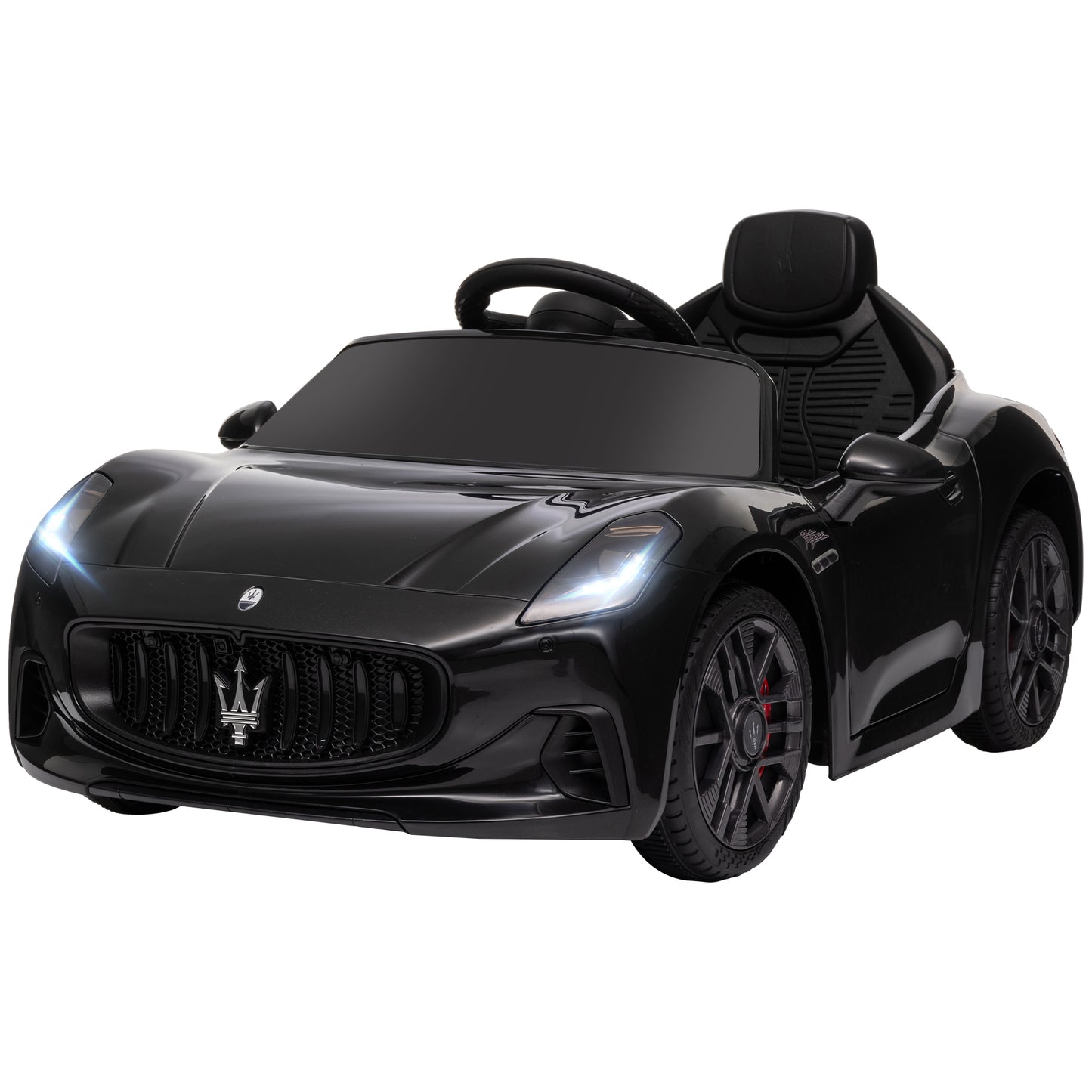 12V Maserati Gran Turismo Licensed Kids Electric Car w/ Remote Control, Soft Start, LED Lights, Music, Horn, MP3, Black Kids Crystal