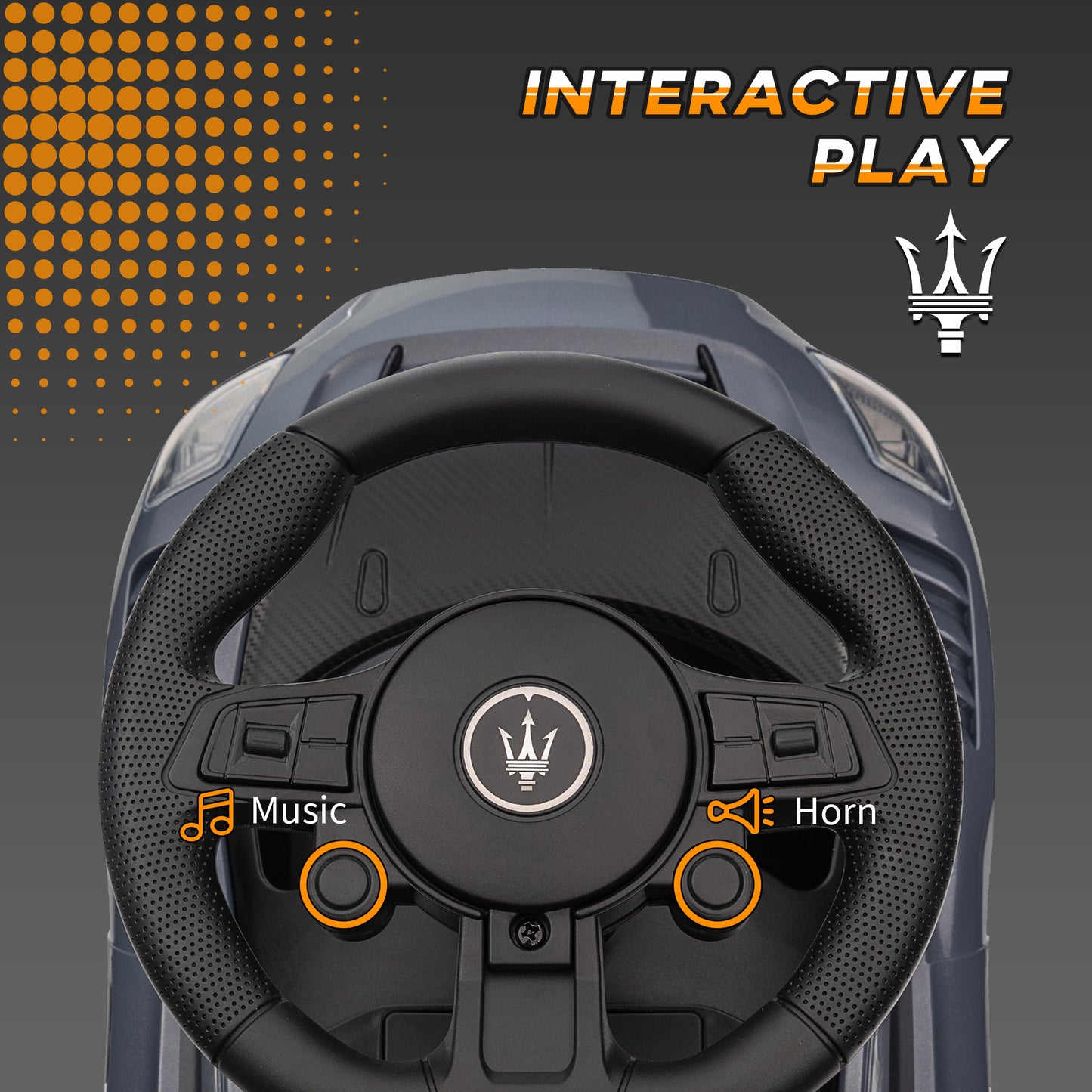 Licensed Maserati GT2 Baby Sliding Car with Storage, Music, Horn, Foot to Floor Toddler Car for 18-60 Months, Grey Kids Crystal