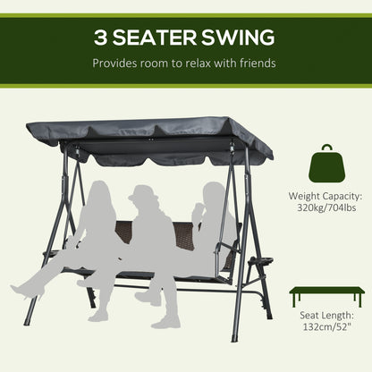 3-Seat Patio Swing Chair: Outdoor Canopy Glider with Adjustable Shade, Rattan Seat & Steel Frame