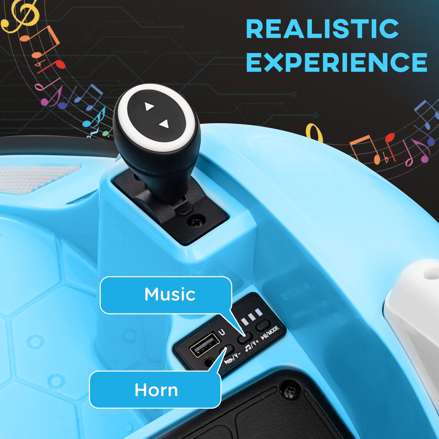 12V Bumper Car for Toddlers, Ride On Car with 360 Degree Remote Control, Lights Music Horn, for 1.5-5 Years, Light Blue Kids Crystal