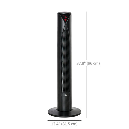 Tower Fan Oscillating 3 Speed 12h Timer LED Remote Control Cooling for Bedroom Home Black