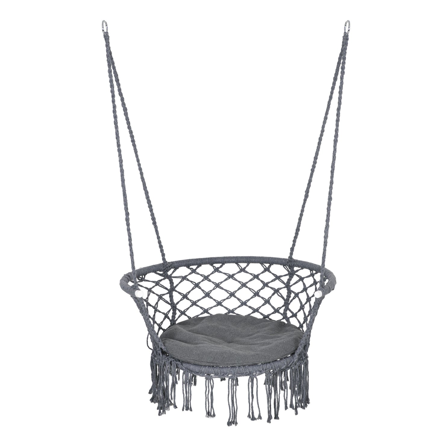 Cotton Rope Hanging Hammock Chair Porch Swing with Metal Frame and Cushion Comfortable Dark Grey Kids Crystal