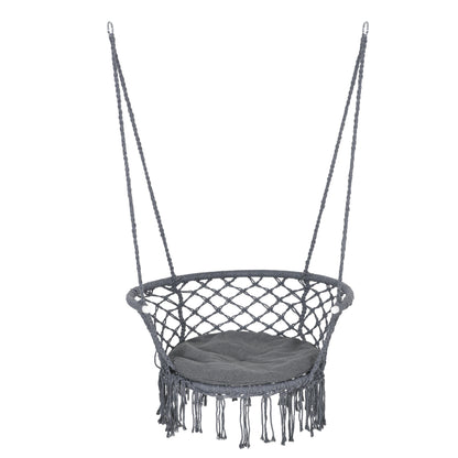 Cotton Rope Hanging Hammock Chair Porch Swing with Metal Frame and Cushion Comfortable Dark Grey