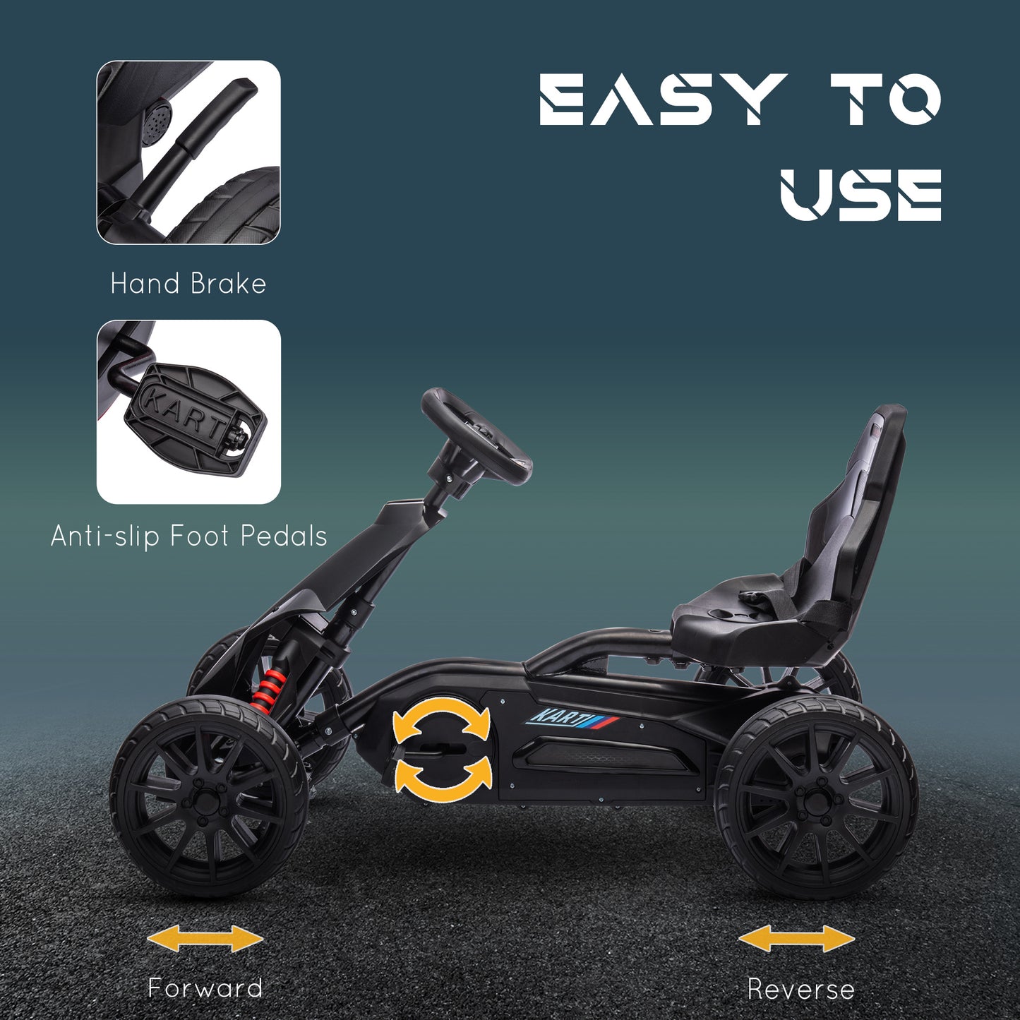 Adjustable Pedal Go Kart with Seat Shock Absorption Handbrake for Kids 3-8 Black Kids Crystal