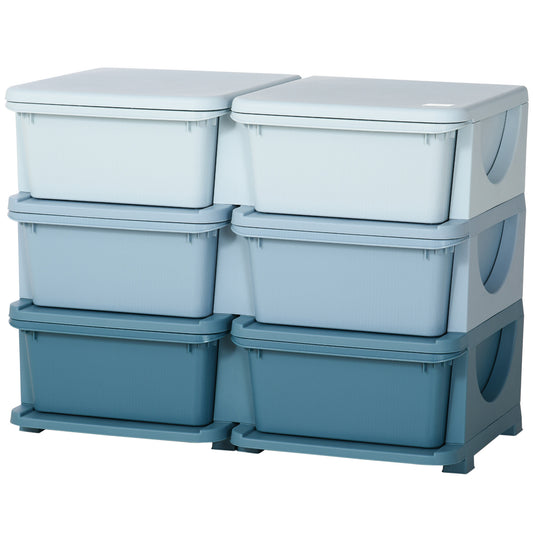 3 Tier Kids Toy Organizer and Storage Bins with 6 Plastic Drawers, Blue Kids Crystal