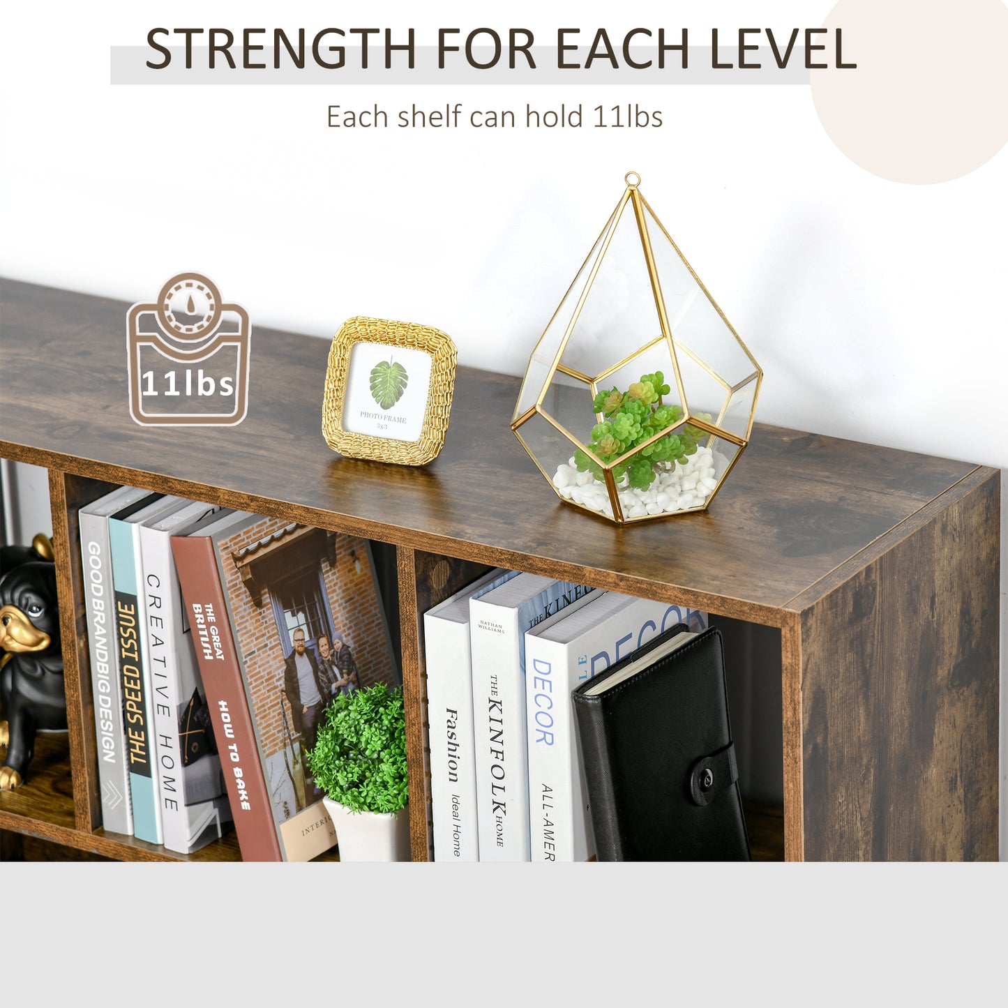 Rustic Retreat: 3-Tier Storage Shelf Bookcase Display Rack Organizer for Office Living Room, Rustic Brown Finish Kids Crystal