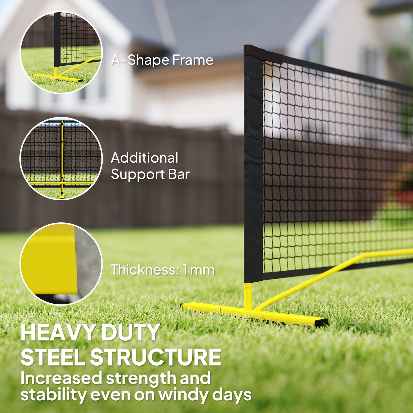 Portable Pickleball Net Set with 22FT Regulation Size Net, Carrying Bag for Indoor Outdoor Driveway, Yellow Kids Crystal