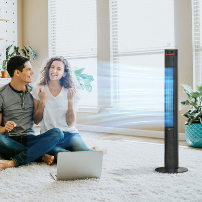 Tower Fan Freestanding Cooling 3 Speed Oscillating 12h Timer LED Remote Black for Home Bedroom