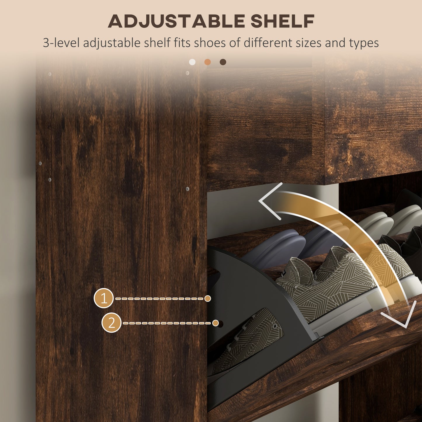 Narrow Shoe Cabinet Organizer: 2 Flip Drawers, Adjustable Shelves for 12 Pairs, Rustic Brown Kids Crystal