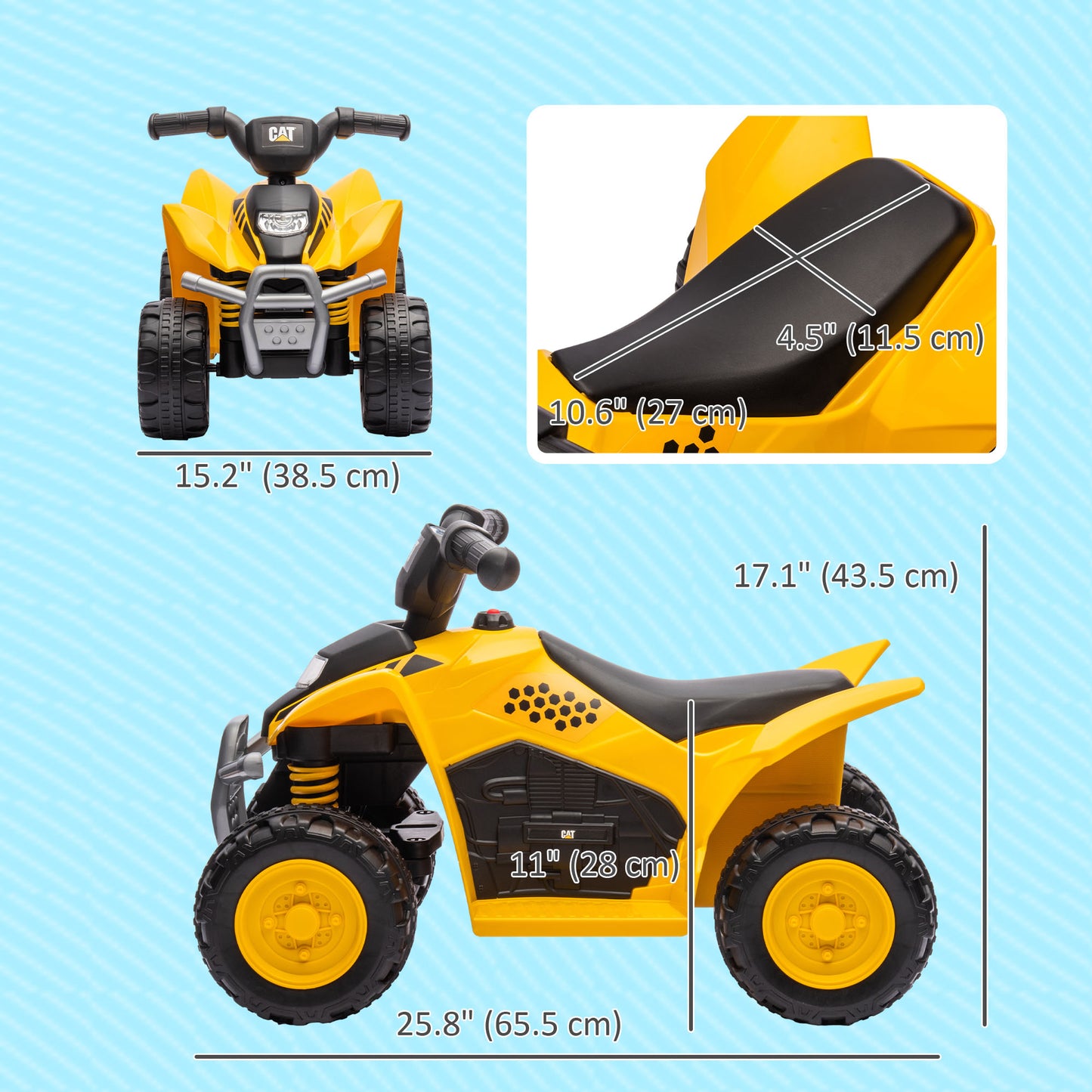 CAT Licensed Kids ATV, 6V Electric Ride on Car for Kids with Horn, LED Headlights, for 18-36 Months, Yellow Kids Crystal