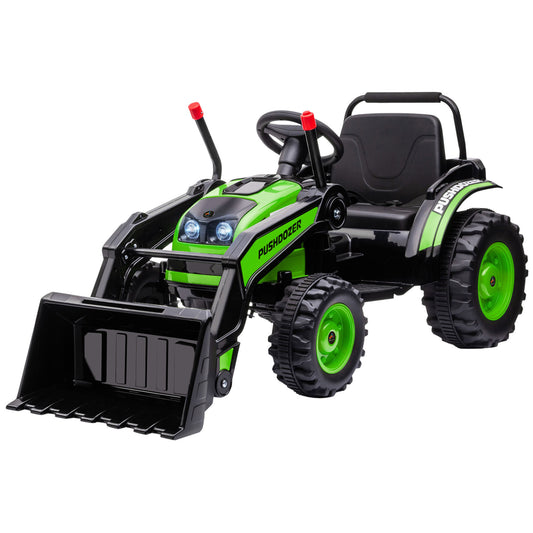 Kids Tractor 6V Battery Powered Digger Ride On Excavator Music Headlight Moving Forward Backward Green Kids Crystal