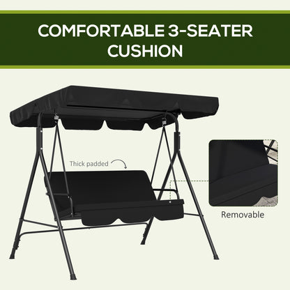3-Seater Outdoor Porch Swing with Adjustable Canopy, Patio Swing Chair for Garden, Poolside, Backyard, Black
