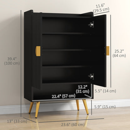 Entryway Narrow Shoe Storage Cabinet with Adjustable Shelves Open Shelf for 15 Pairs Black