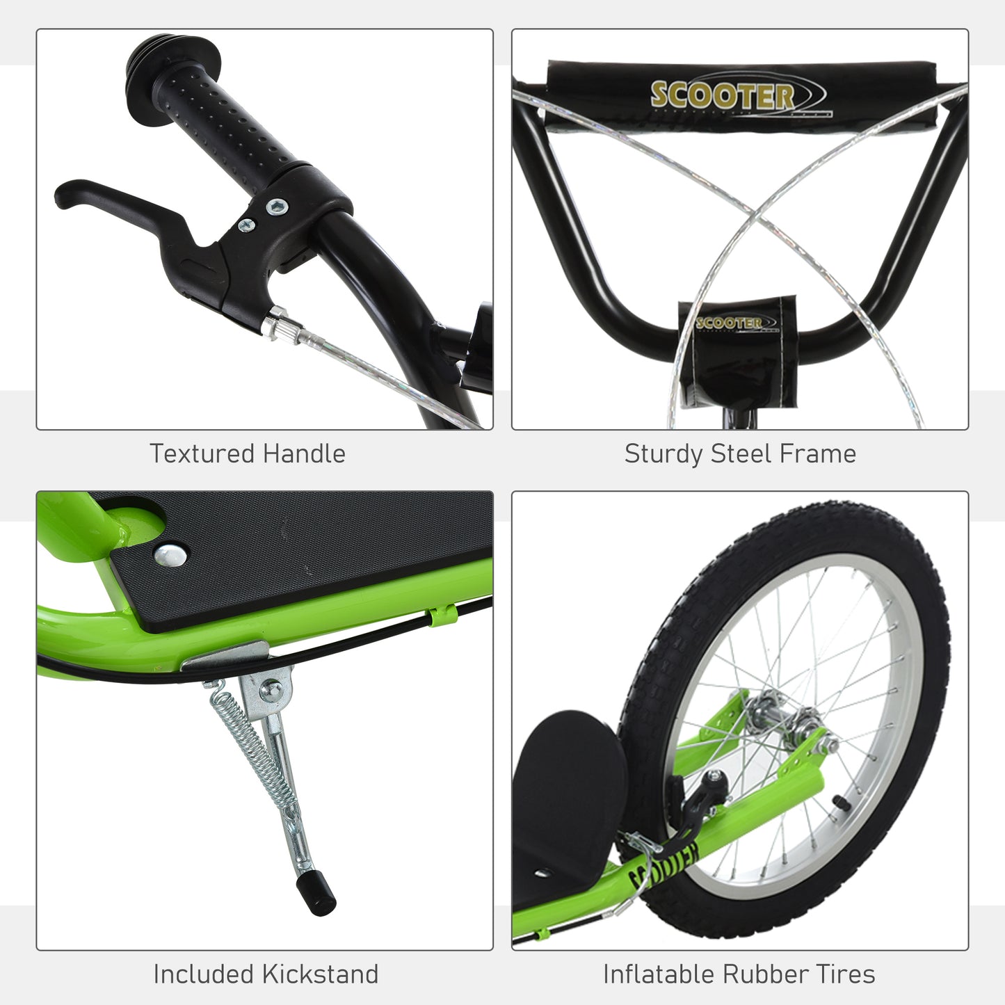 Kids Kick Scooter for 5+ Year Old, Kids Ride on Toy w/ 16'' Inflatable Wheel Dual Brakes, Green