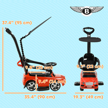 Bentley Bentayga Licensed Push Car, 3 in 1 Kids Ride on Car Foot to Floor w/ Music Horn, Red