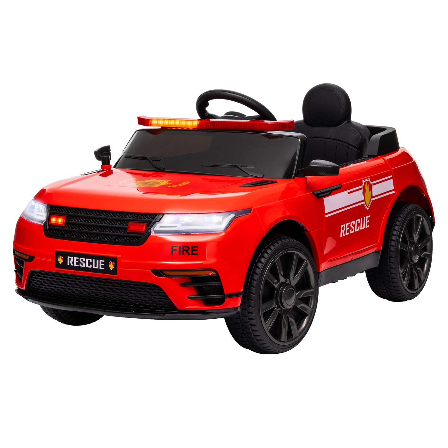 12V Kids Electric Fire Truck w/ Remote Control, Spring Suspension, Training Wheel, Siren, Music, Light, Horn, Red Kids Crystal