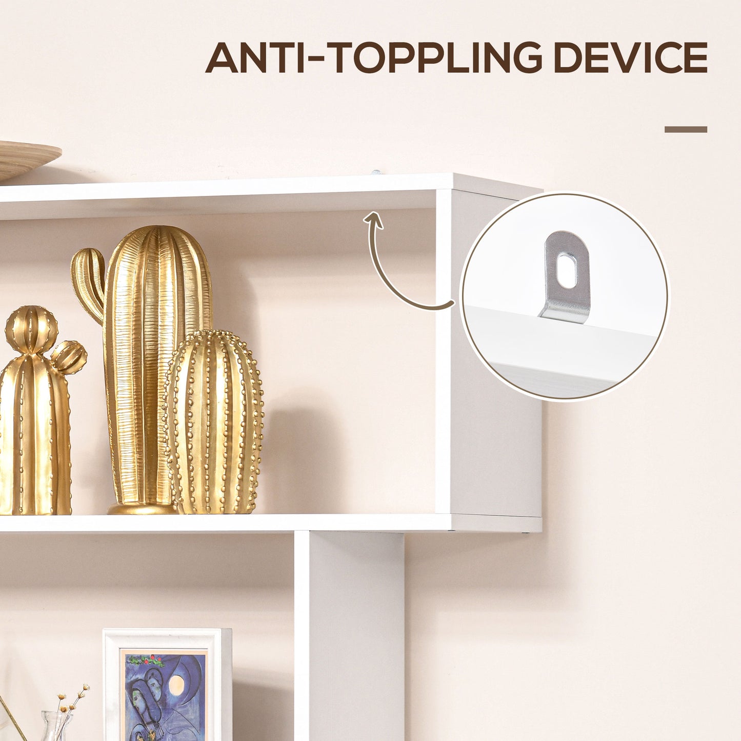 Curvaceous Storage: 6-Tier S-Shape Wooden Bookcase Display Divider Unit for Home Office, White Finish Kids Crystal