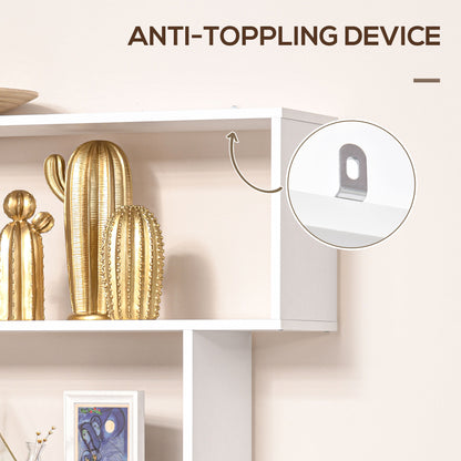Curvaceous Storage: 6-Tier S-Shape Wooden Bookcase Display Divider Unit for Home Office, White Finish