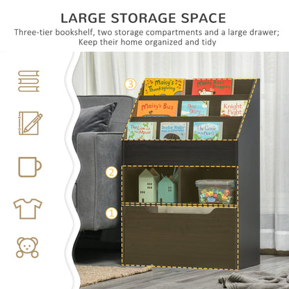Kids Bookcase Multi Shelf Rack Organizer Storage Drawer Reading Nook Classroom Bedroom Playroom Brown