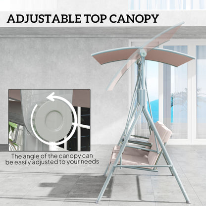 Double Outdoor Swing Chair 2 Person Covered Swing Porch Swing w/ Pivot Table and Storage Console, Beige