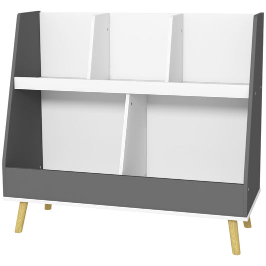 Toy Storage Organizer: 2 Tier with 5 Compartments, Safety Anti-tip for Nursery & Playroom - Grey Kids Crystal