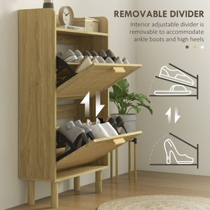 Slim Shoe Storage 2 Flip Drawers Adjustable Shelves Rattan Shoe Organizer 12 Pairs Oak Space Saving