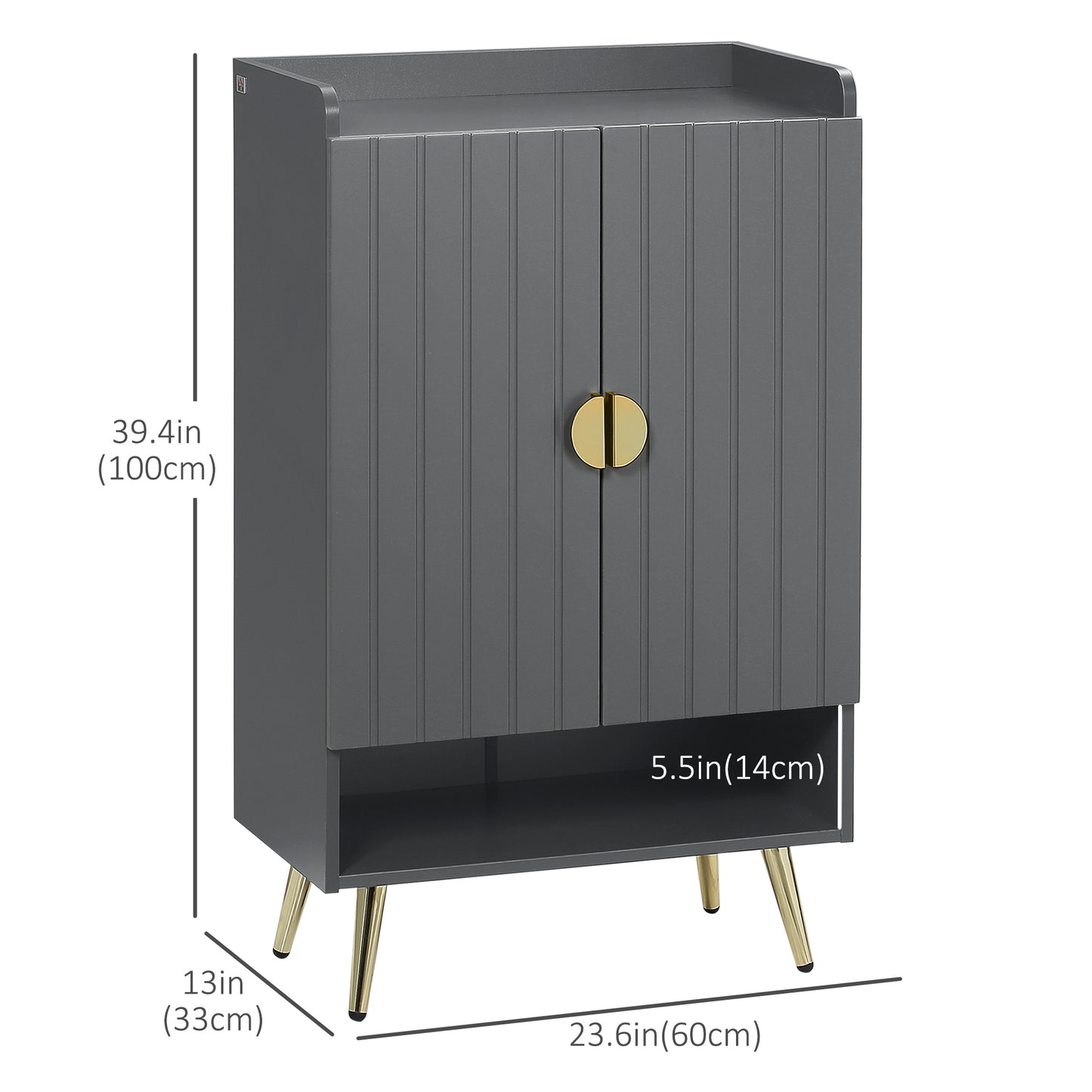 Modern Entryway 15 Pair Shoe Cabinet with 2 Doors Adjustable Shelves, Grey Finish for Stylish Organization | Sleek Design Kids Crystal