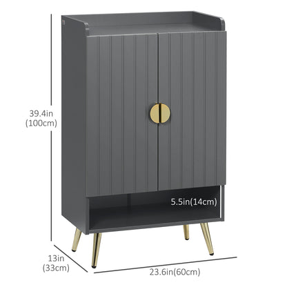 Modern Entryway 15 Pair Shoe Cabinet with 2 Doors Adjustable Shelves, Grey Finish for Stylish Organization | Sleek Design