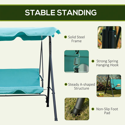 3-Seater Outdoor Porch Swing with Adjustable Canopy Patio Swing Chair for Garden Poolside Backyard Teal