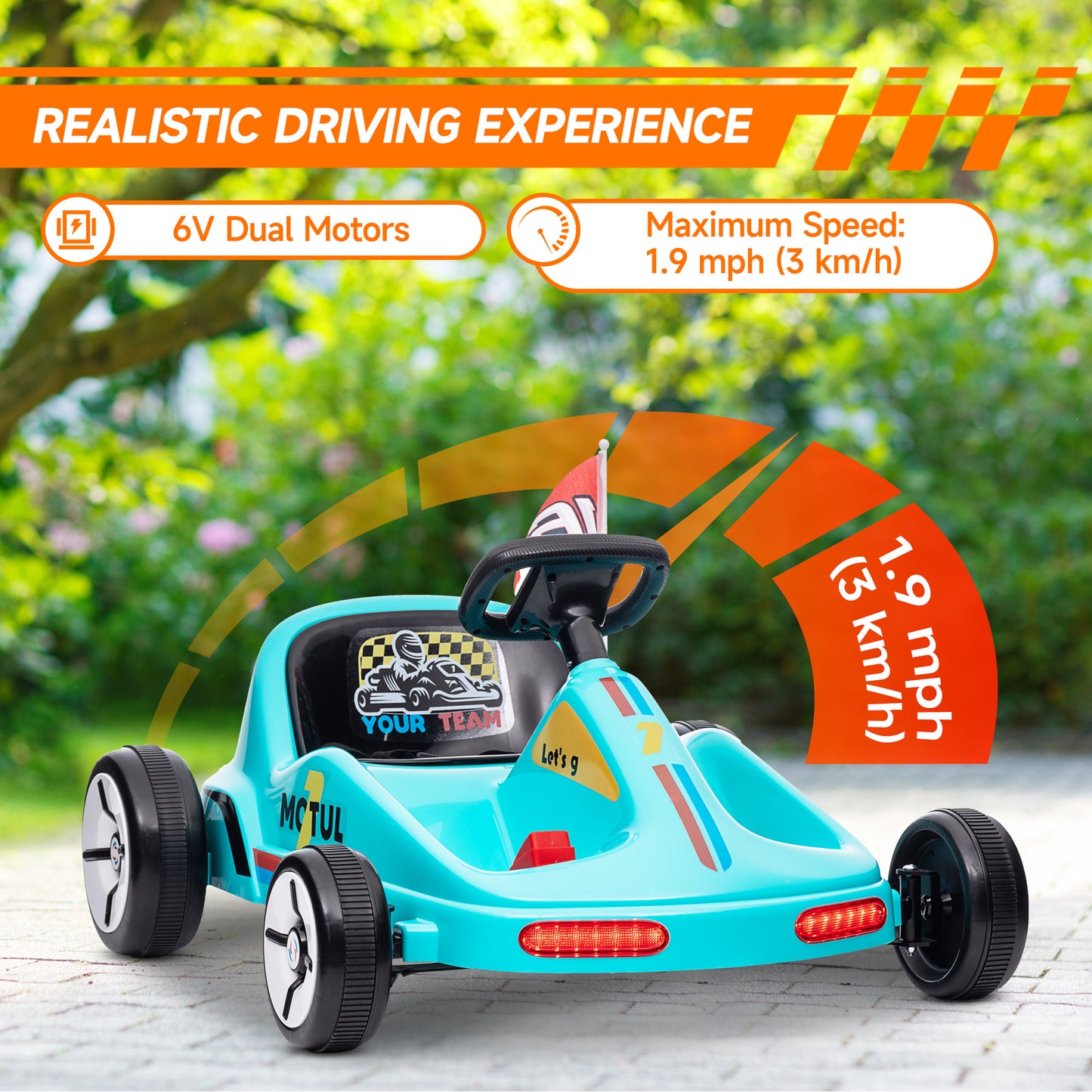 6V Electric Go Kart for Aged 3-5 Kids with Music, Light, Horn, Blue Kids Crystal