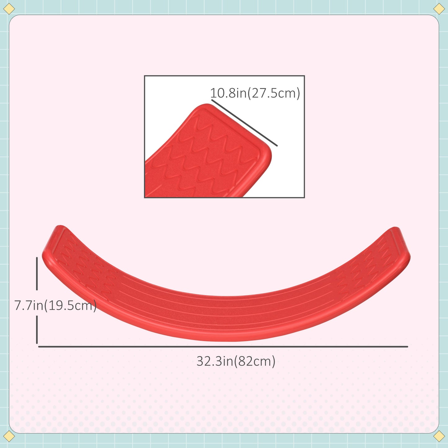 Balancing Act: 32.3" Curvy Rocker Board for Kids, Ended Preschool Learning Montessori Waldorf Toy, Red Hue Kids Crystal