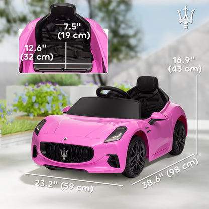 12V Maserati Gran Turismo Licensed Kids Electric Car w/ Remote Control, Soft Start, LED Lights, Music, Horn, MP3, Pink