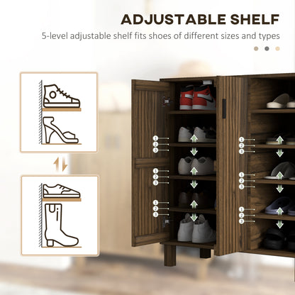 Entryway Elegance: Shoe Organizer with Double Doors, Open Shelves for 17 Pairs, Walnut Finish