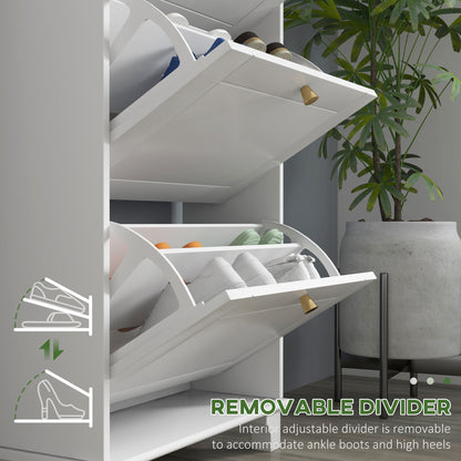 Narrow Shoe Cabinet: 3 Flip Drawers, Adjustable Shelves for 12 Pairs, White Small Space Organizer