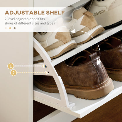 Narrow Shoe Storage Cabinet 2 Flip Drawers Adjustable Shelves Organizer for 12 Pairs White