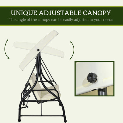 Convertible Patio Swing Bed with Canopy and Cushions, 3 Seater Porch Swing for Outdoor, Backyard, Garden, Cream White