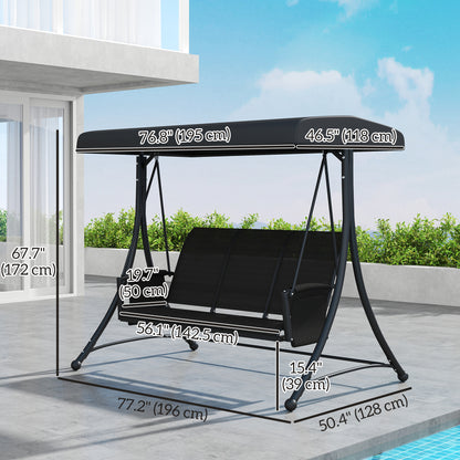 3 Person Outdoor Porch Swing Chair with Adjustable Canopy, Black