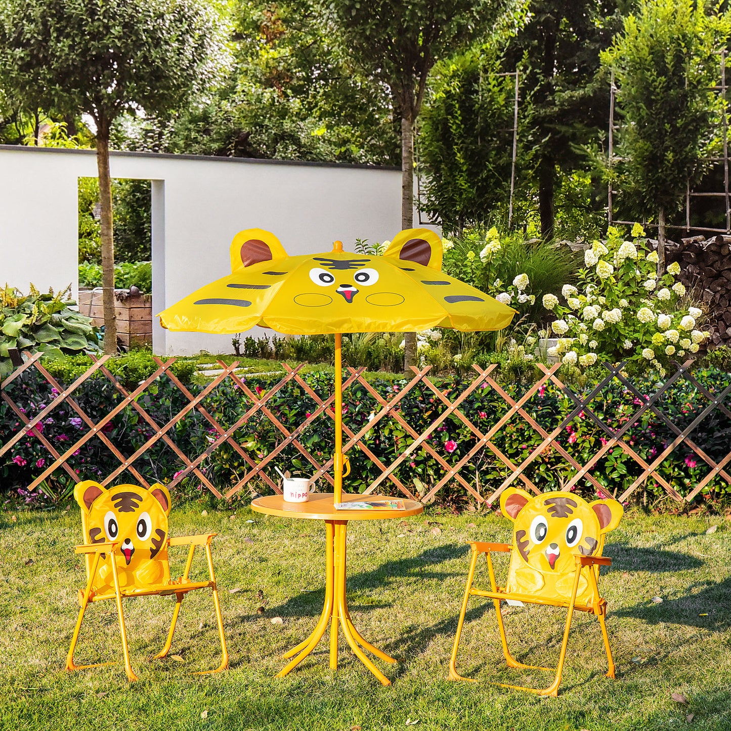 Kids Picnic Table Chair Set Outdoor Folding for Patio Backyard Fun Aged 3-6 Years