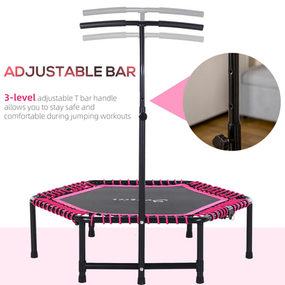 Hexagon Mini Trampoline 48" Adult Fitness Rebounder with Adjustable Handle Pink Cardio Trainer Outdoor Bouncer