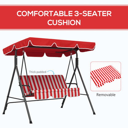 3-Seater Outdoor Porch Swing with Adjustable Canopy, Patio Swing Chair for Garden, Poolside, Backyard, Red