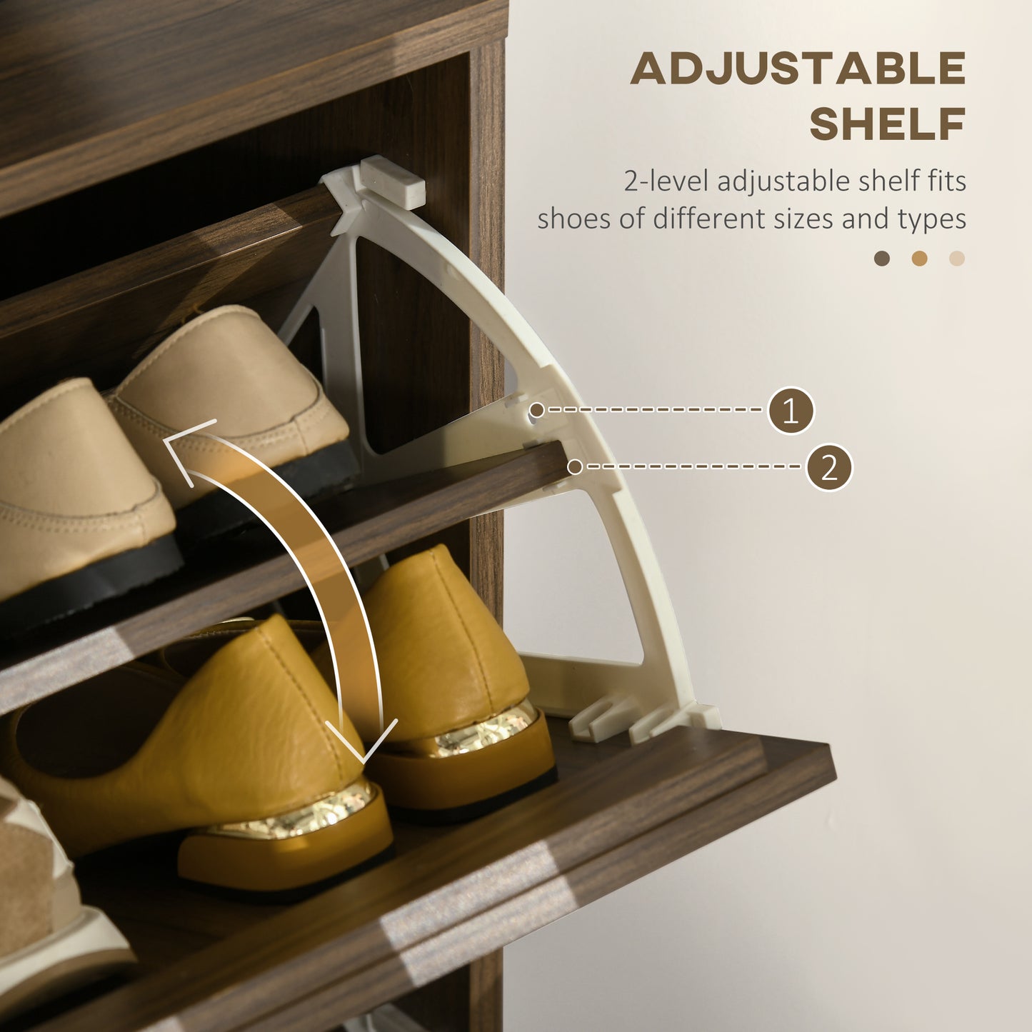 Shoe Organizer Cabinet for 12 Pairs with 2 Flip Drawers Adjustable Shelves Walnut Kids Crystal