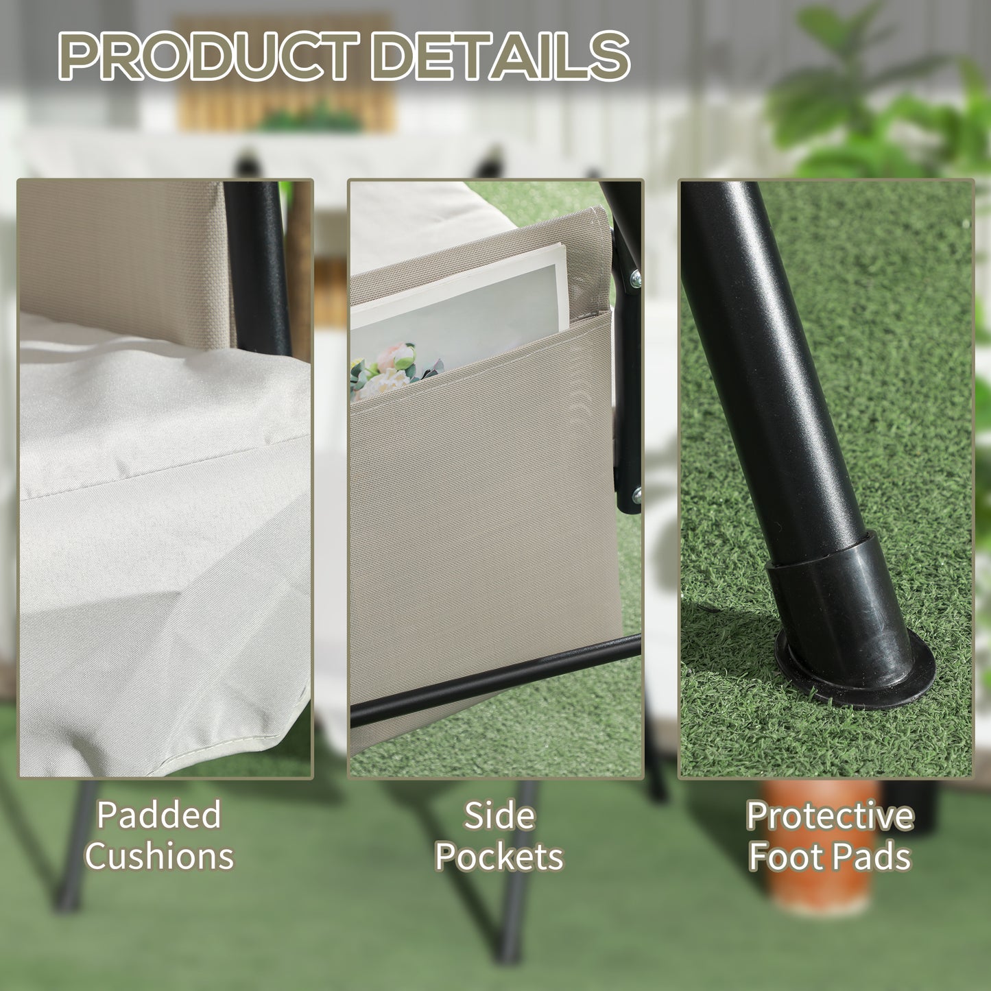 1-Seat Patio Swing Outdoor Porch Glider Adjustable Canopy Removable Cushions Garden Poolside Kids Crystal