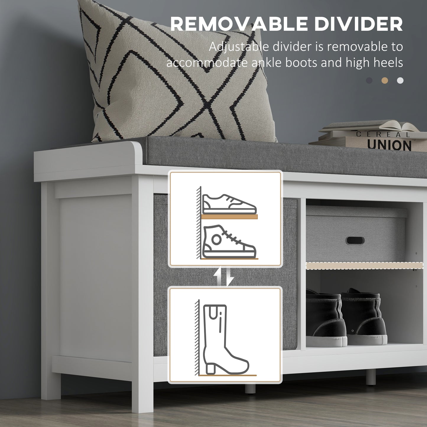White Entryway Shoe Storage: Comfortable Cushioned Bench with 2 Drawers & Adjustable Shelf Organizer Kids Crystal