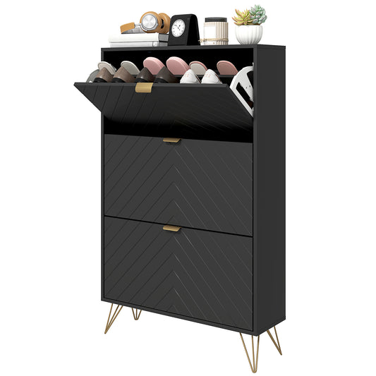 Modern Shoe Storage Cabinet with 3 Flip Drawers for 18 Pairs, Narrow Shoe Organizer for Entryway, Hallway, Black Kids Crystal