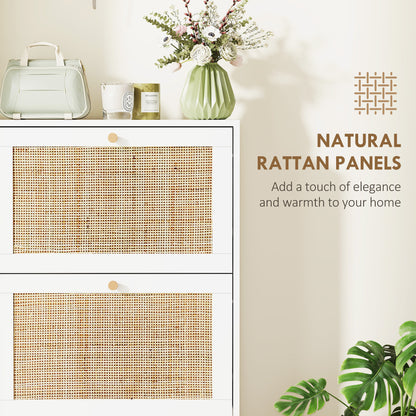 Rattan Shoe Storage Cabinet with 3 Flip Drawers and Adjustable Shelves, Entryway Shoe Cabinet for 18 Pairs, White